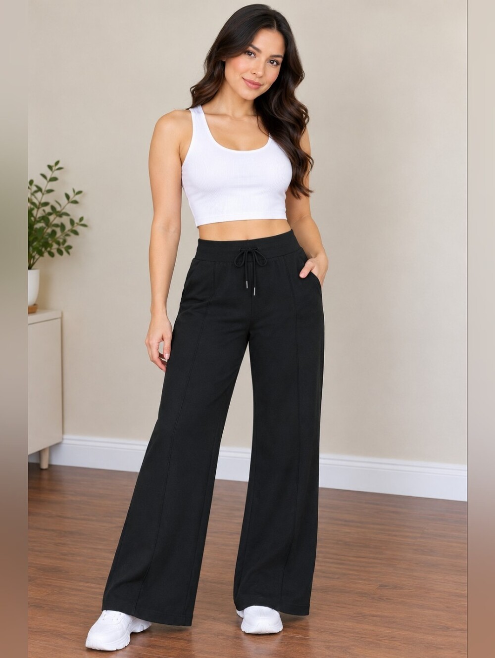 Classic Black Wide-Leg Drawstring Pants